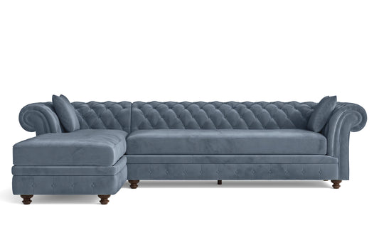 Pesaro 4 Seater Left Hand Facing Chaise Lounge Corner Sofa Baby Blue Velvet