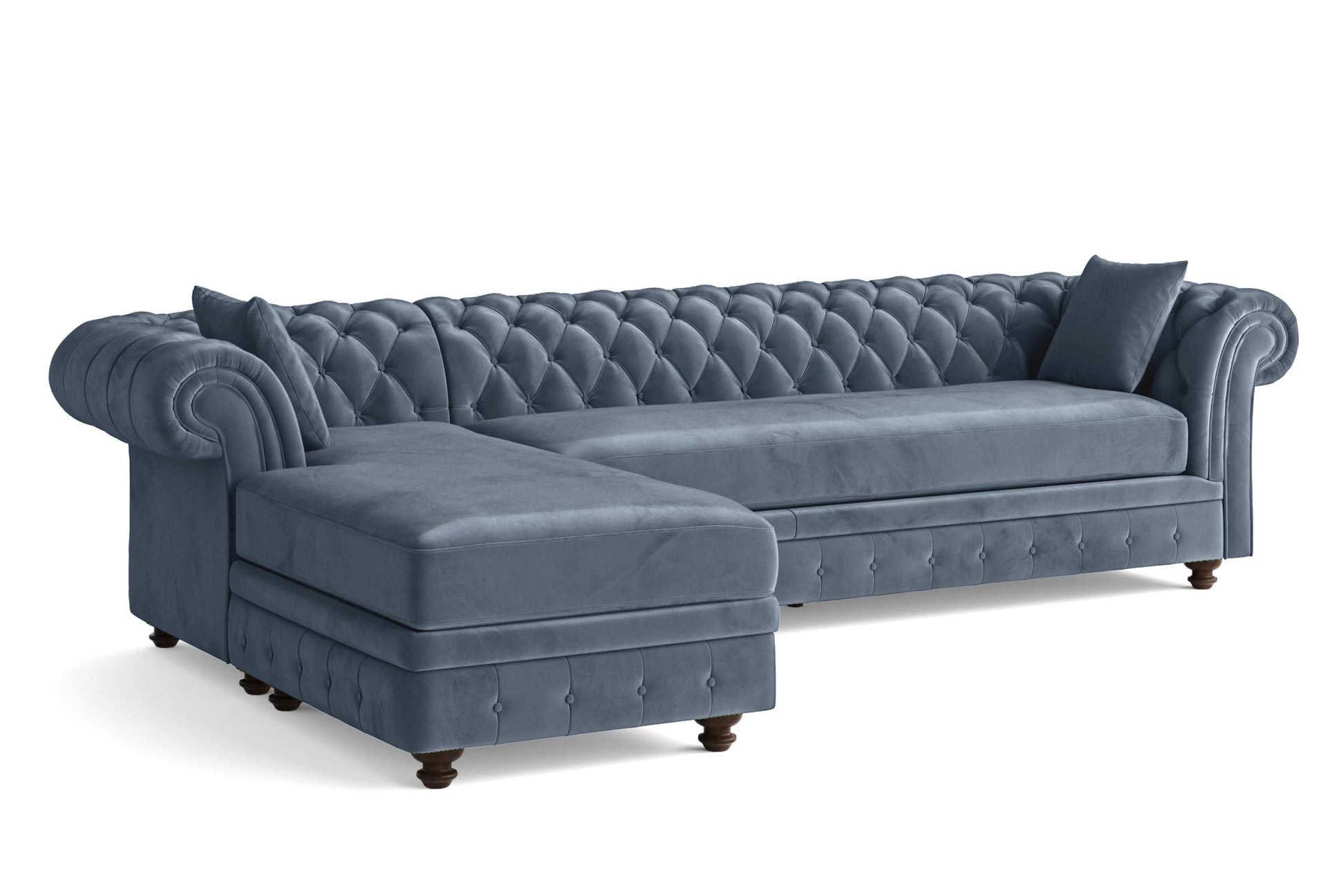 Pesaro 4 Seater Left Hand Facing Chaise Lounge Corner Sofa Baby Blue Velvet