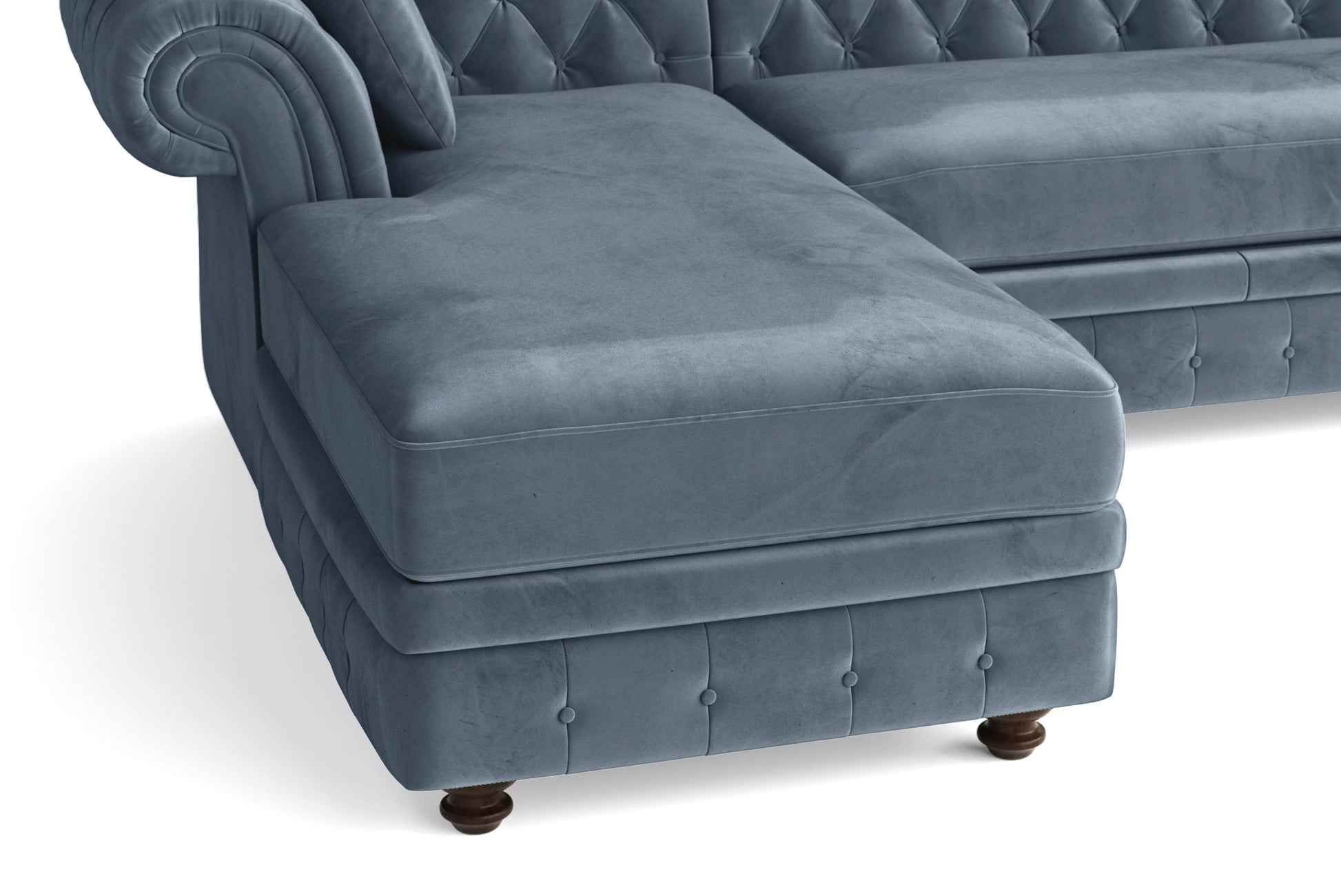 Pesaro 4 Seater Left Hand Facing Chaise Lounge Corner Sofa Baby Blue Velvet