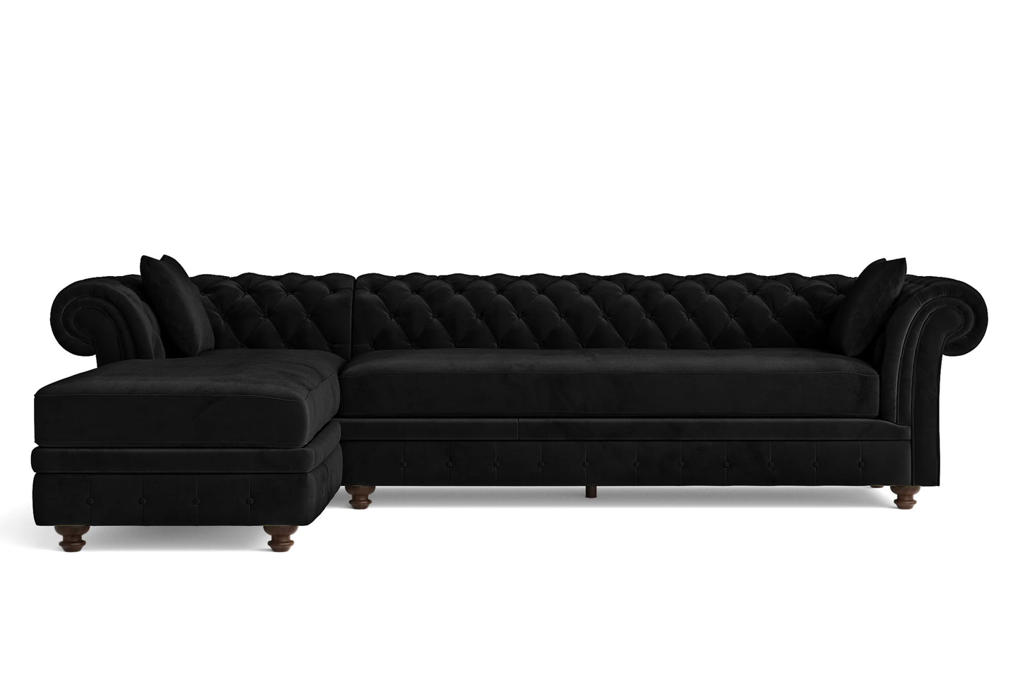 Pesaro 4 Seater Left Hand Facing Chaise Lounge Corner Sofa Black Velvet