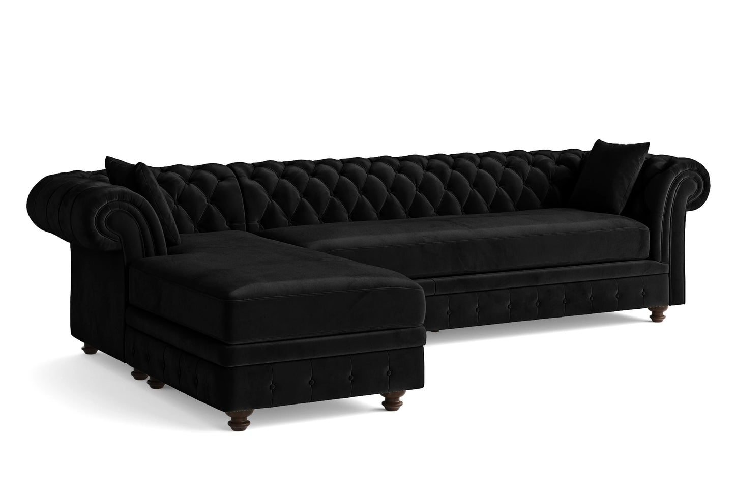 Pesaro 4 Seater Left Hand Facing Chaise Lounge Corner Sofa Black Velvet