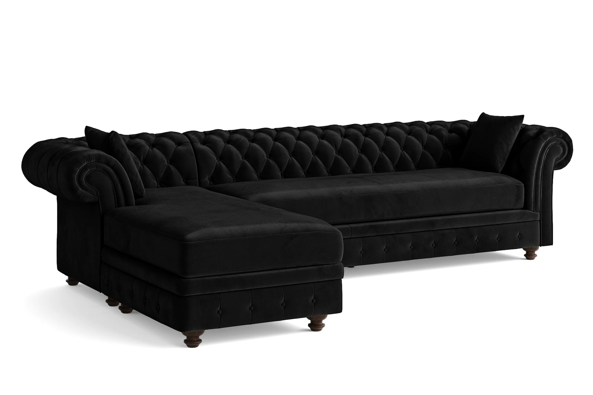 Pesaro 4 Seater Left Hand Facing Chaise Lounge Corner Sofa Black Velvet