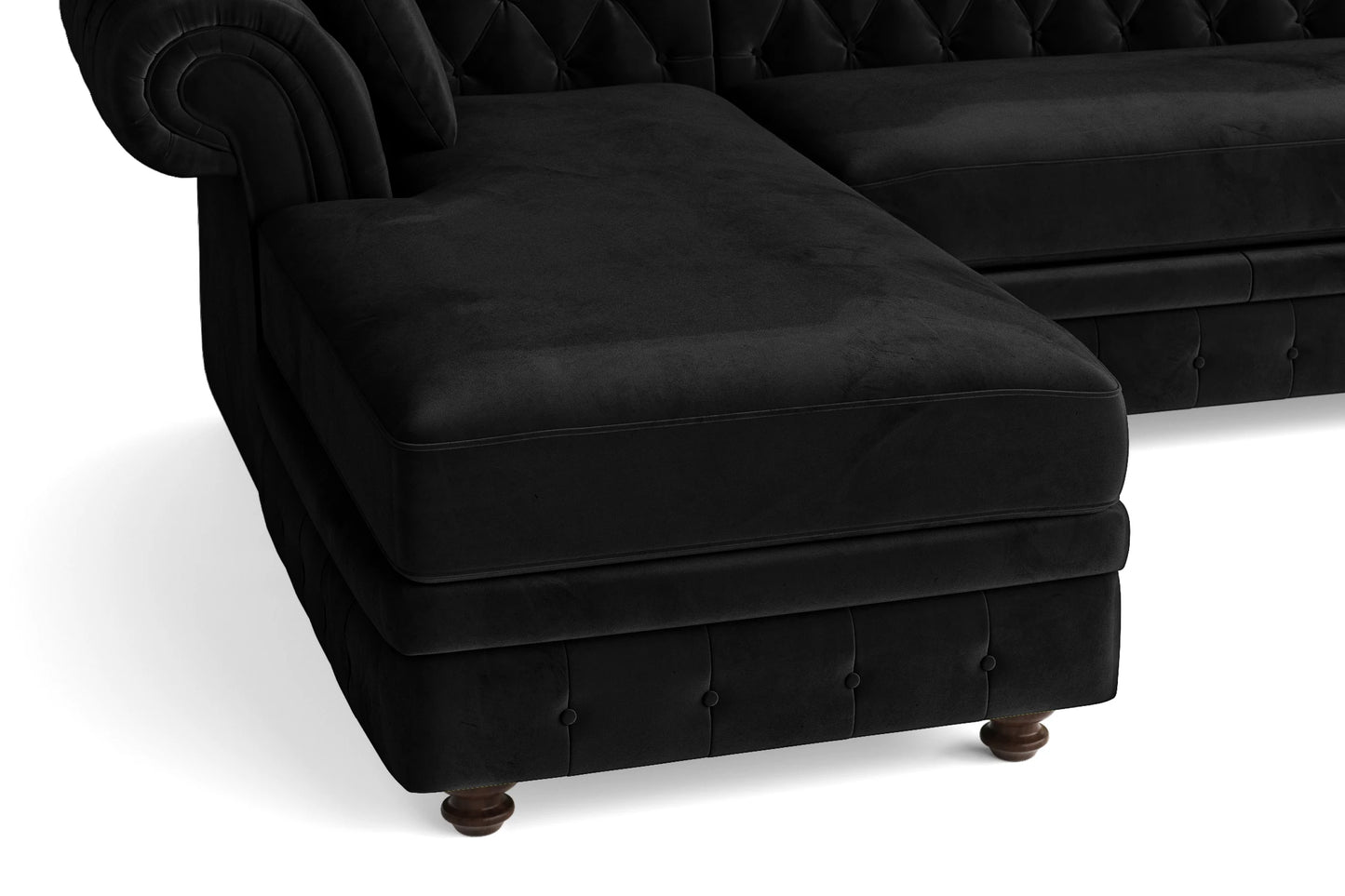 Pesaro 4 Seater Left Hand Facing Chaise Lounge Corner Sofa Black Velvet