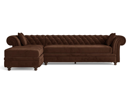 Pesaro 4 Seater Left Hand Facing Chaise Lounge Corner Sofa Coffee Brown Velvet