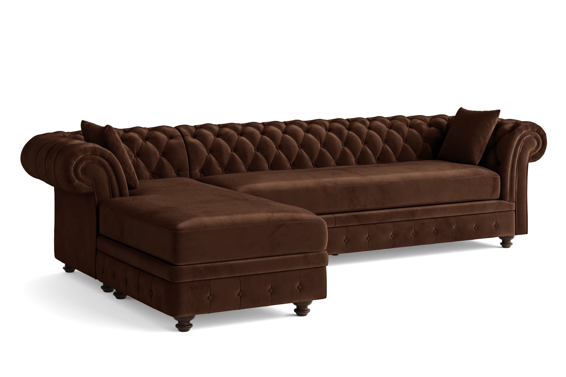 Pesaro 4 Seater Left Hand Facing Chaise Lounge Corner Sofa Coffee Brown Velvet