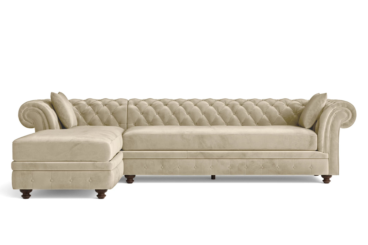 Pesaro 4 Seater Left Hand Facing Chaise Lounge Corner Sofa Cream Velvet