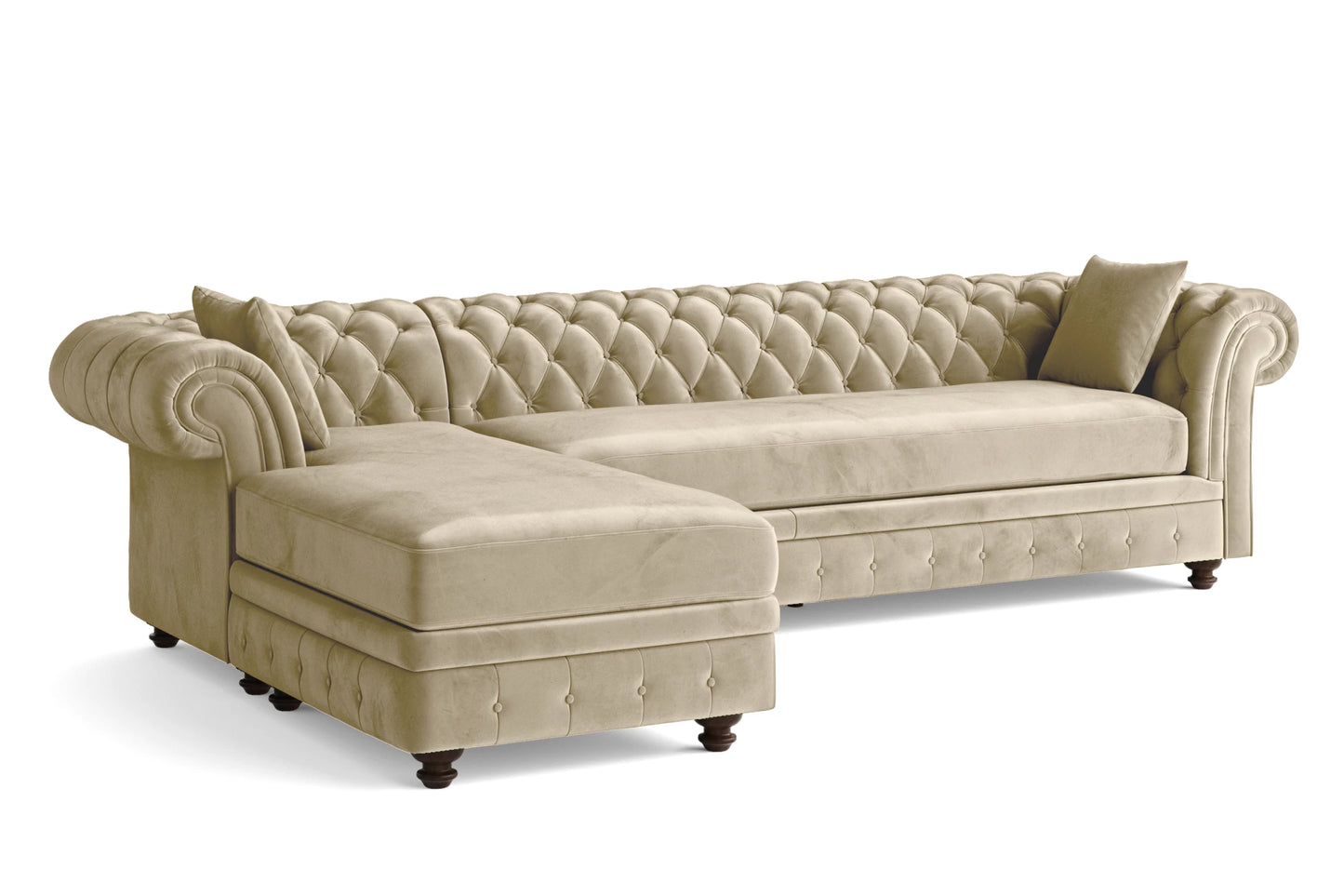 Pesaro 4 Seater Left Hand Facing Chaise Lounge Corner Sofa Cream Velvet