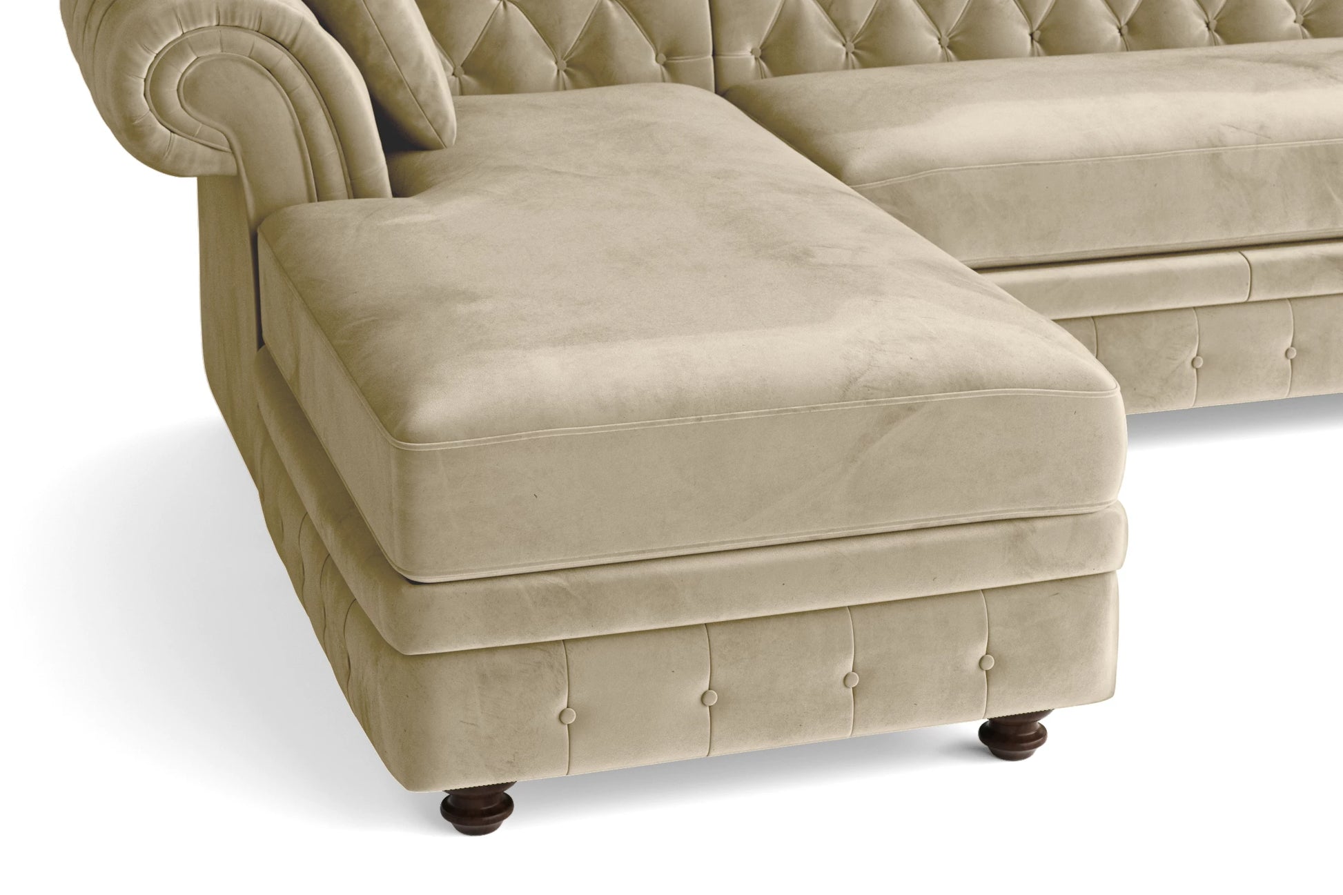 Pesaro 4 Seater Left Hand Facing Chaise Lounge Corner Sofa Cream Velvet