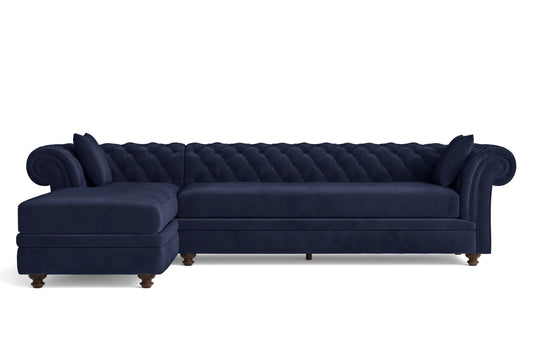 Pesaro 4 Seater Left Hand Facing Chaise Lounge Corner Sofa Dark Blue Velvet