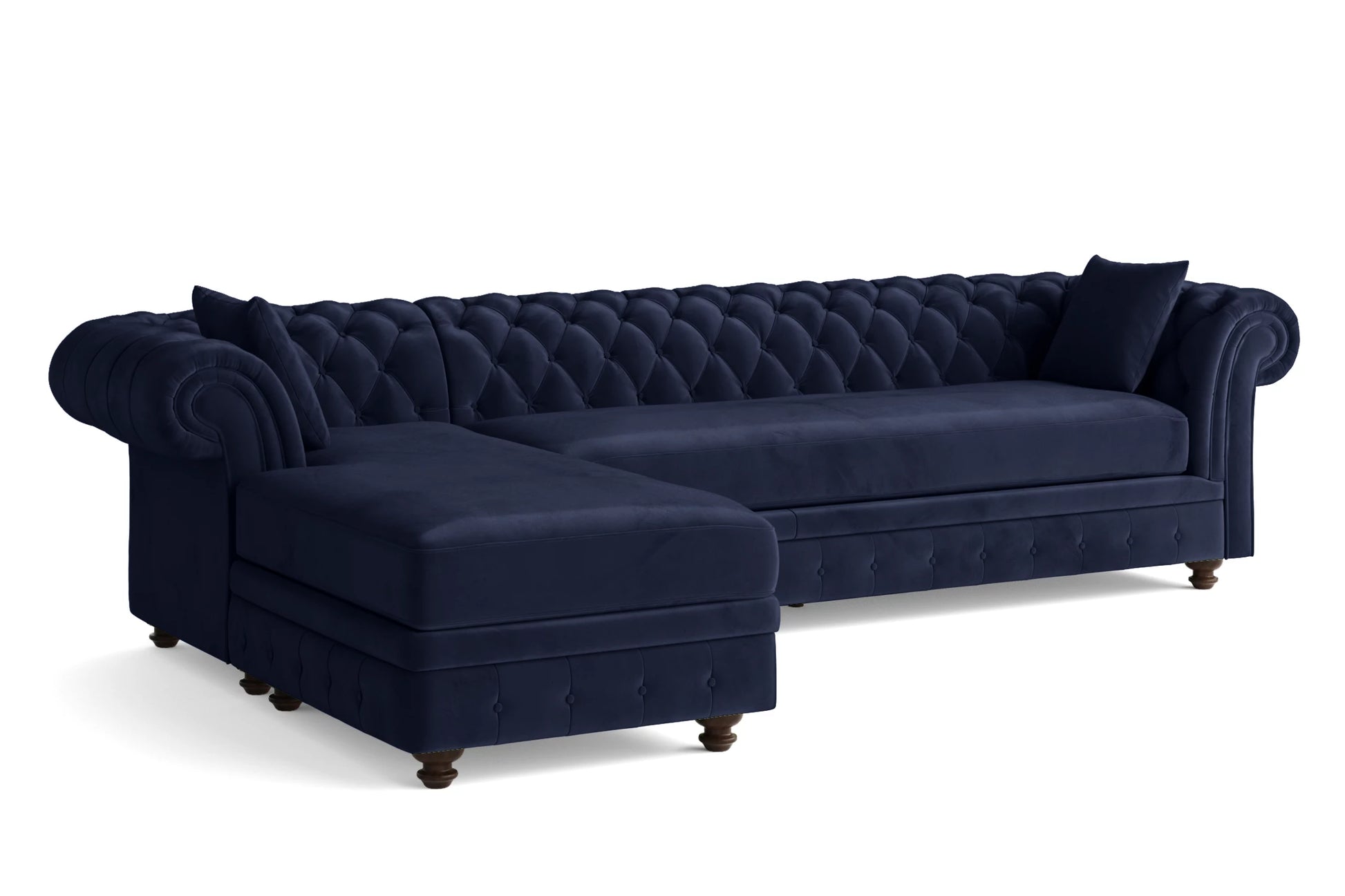 Pesaro 4 Seater Left Hand Facing Chaise Lounge Corner Sofa Dark Blue Velvet