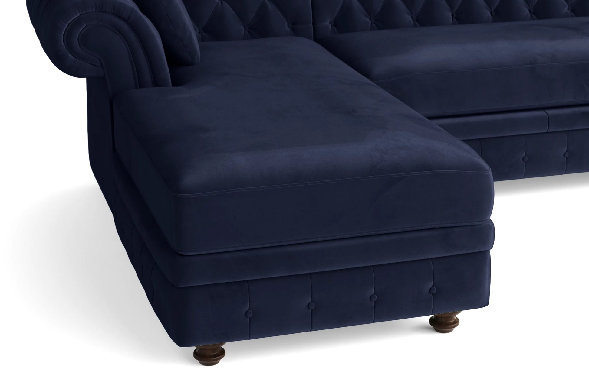 Pesaro 4 Seater Left Hand Facing Chaise Lounge Corner Sofa Dark Blue Velvet