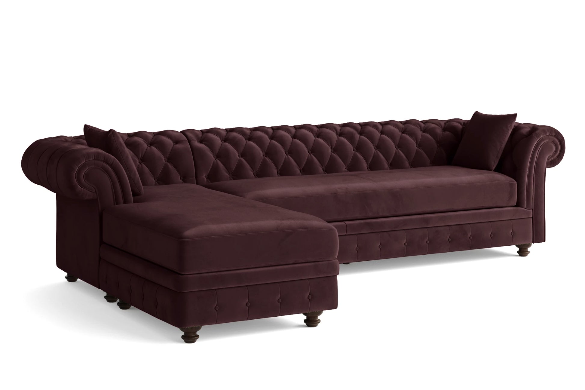 Pesaro 4 Seater Left Hand Facing Chaise Lounge Corner Sofa Grape Velvet