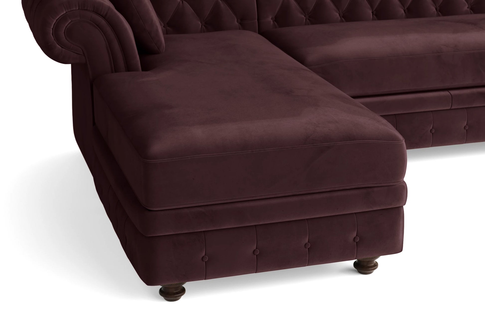 Pesaro 4 Seater Left Hand Facing Chaise Lounge Corner Sofa Grape Velvet