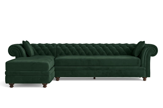 Pesaro 4 Seater Left Hand Facing Chaise Lounge Corner Sofa Green Velvet