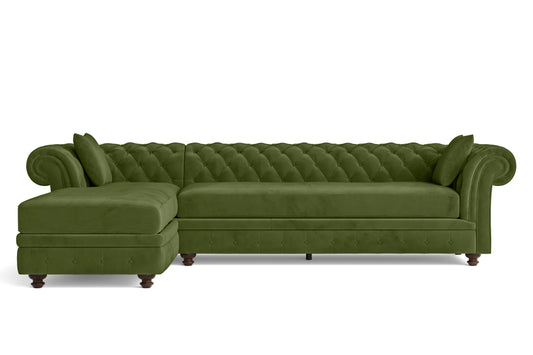 Pesaro 4 Seater Left Hand Facing Chaise Lounge Corner Sofa Lime Velvet