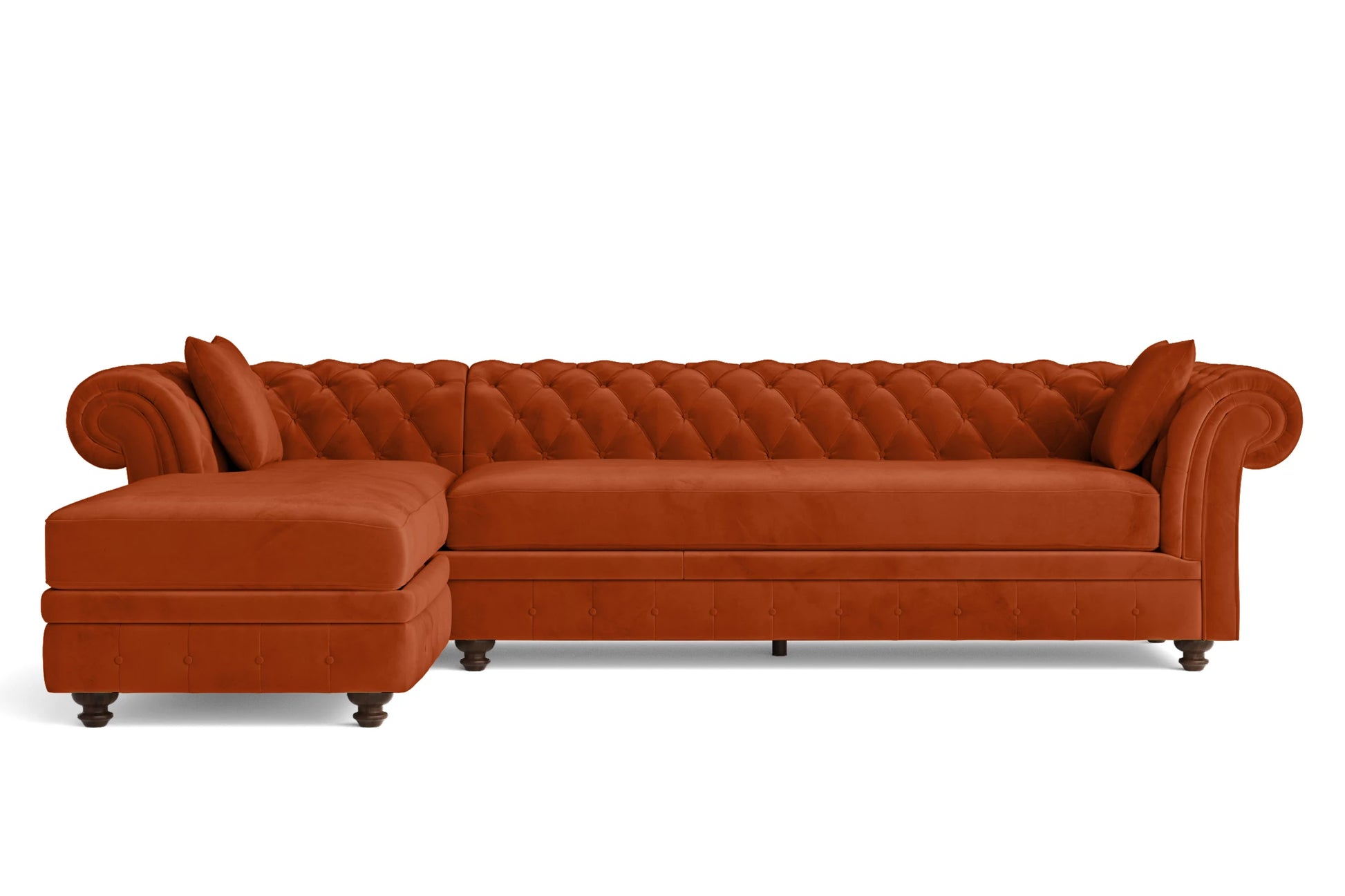 Pesaro 4 Seater Left Hand Facing Chaise Lounge Corner Sofa Orange Velvet