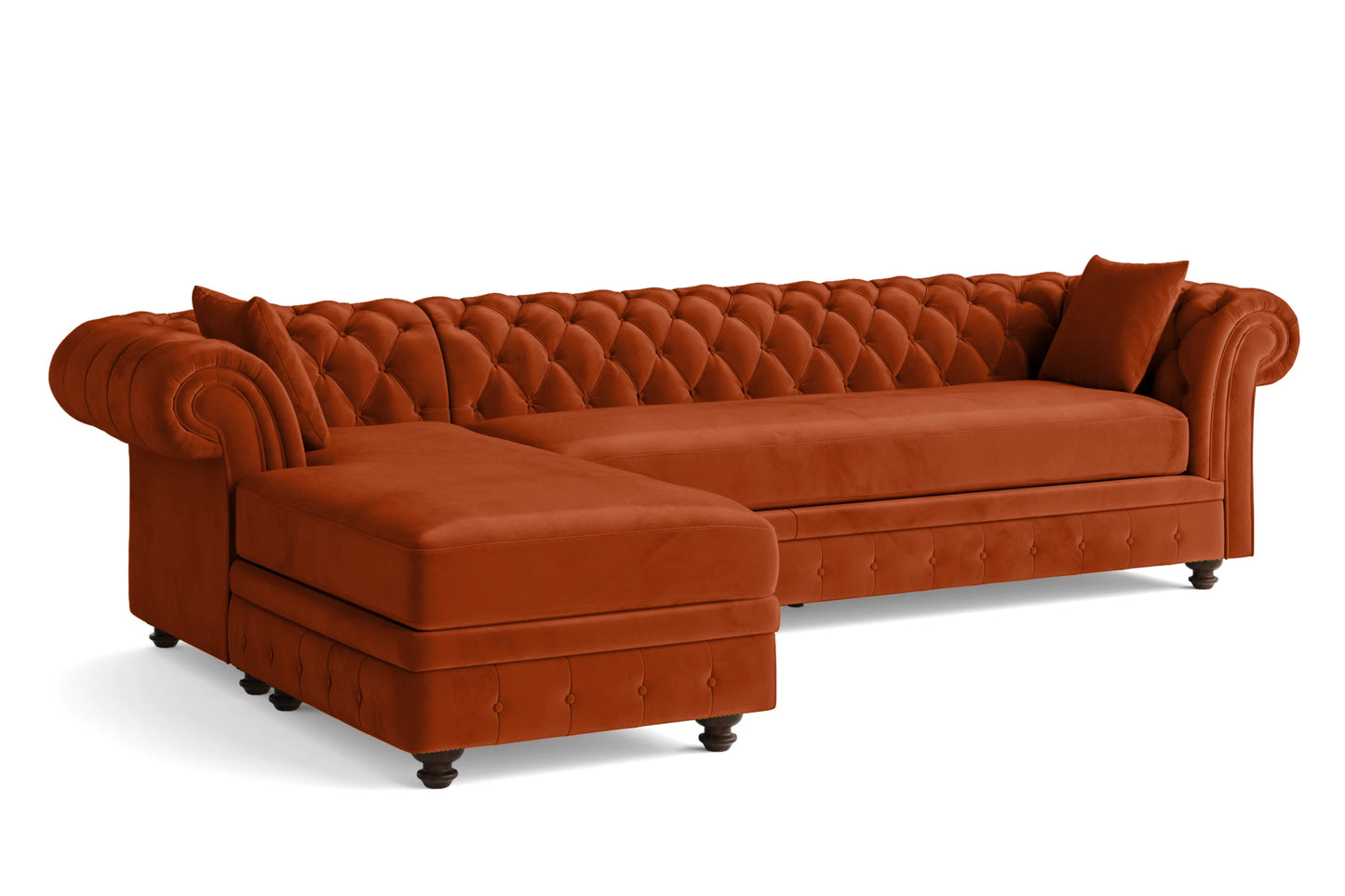 Pesaro 4 Seater Left Hand Facing Chaise Lounge Corner Sofa Orange Velvet