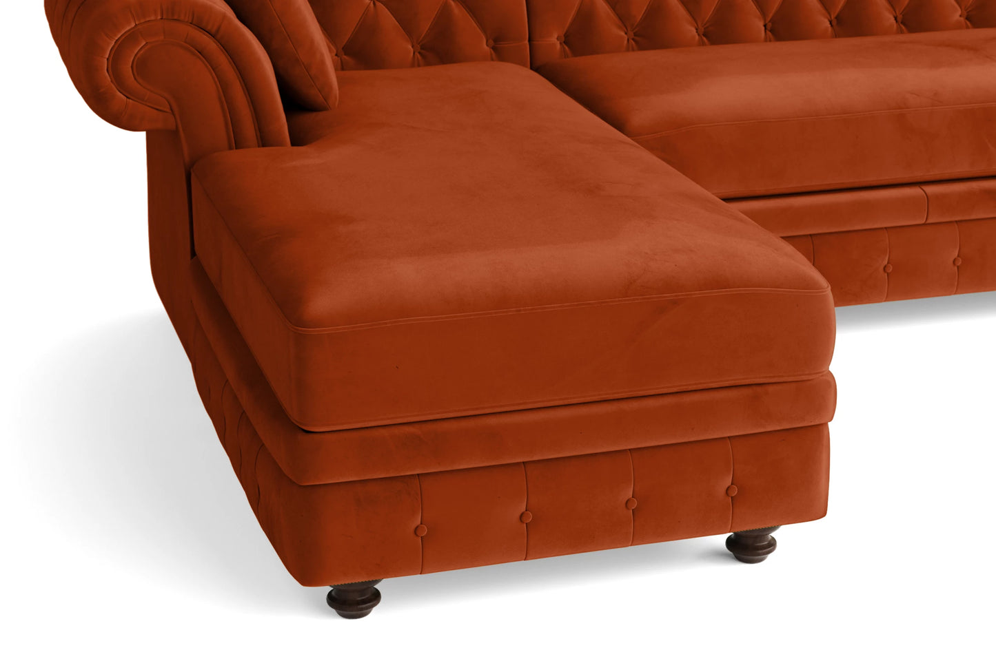 Pesaro 4 Seater Left Hand Facing Chaise Lounge Corner Sofa Orange Velvet