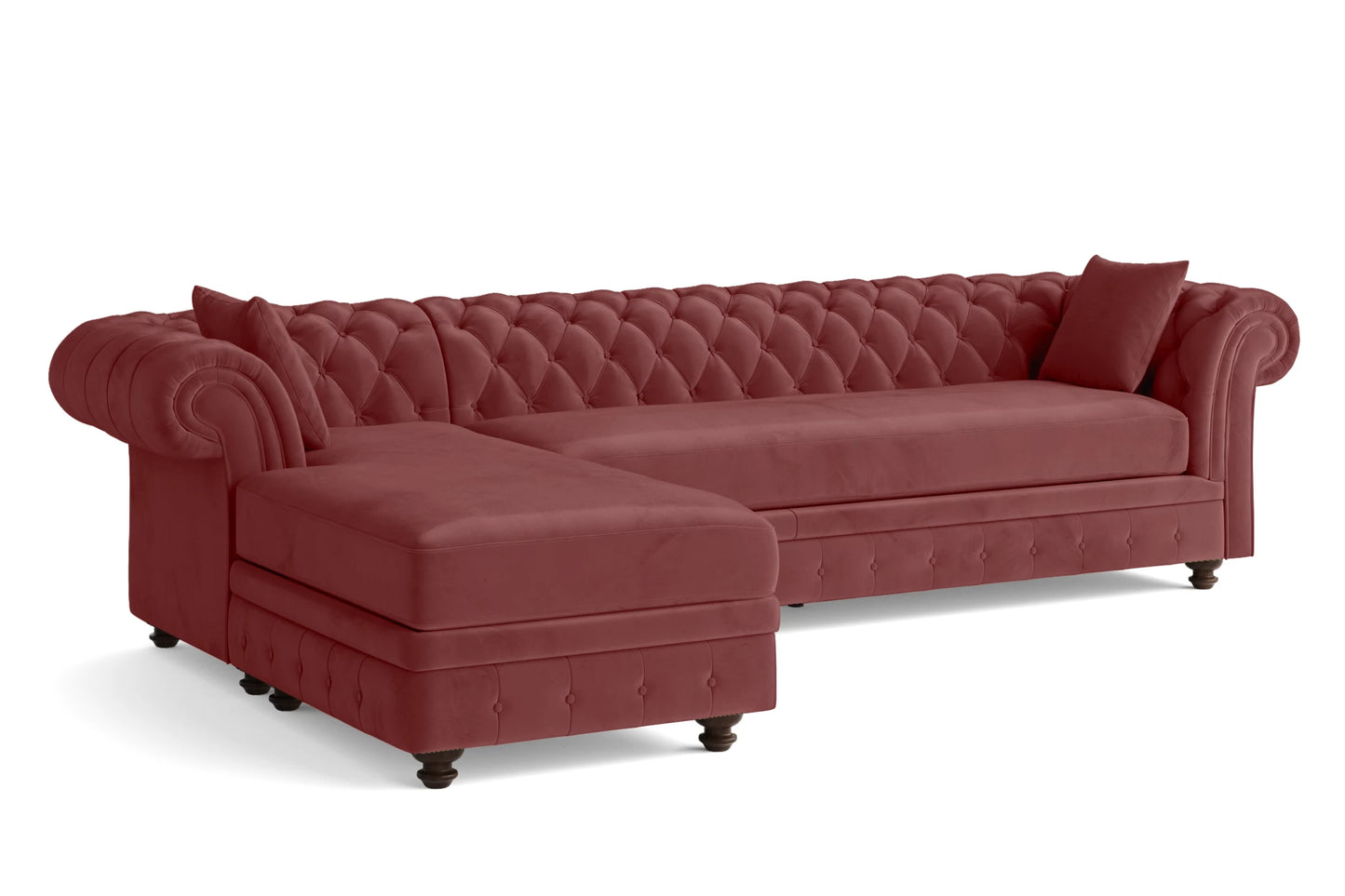 Pesaro 4 Seater Left Hand Facing Chaise Lounge Corner Sofa Pink Velvet