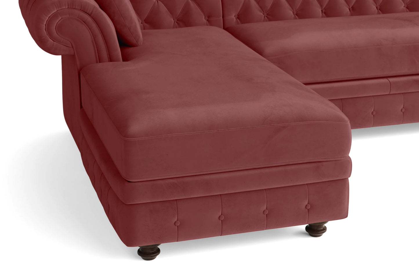 Pesaro 4 Seater Left Hand Facing Chaise Lounge Corner Sofa Pink Velvet