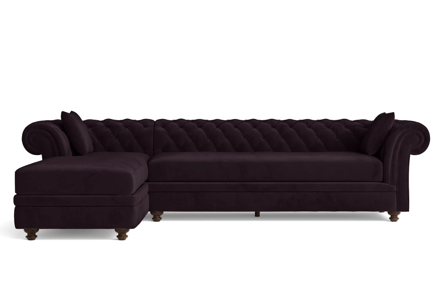 Pesaro 4 Seater Left Hand Facing Chaise Lounge Corner Sofa Purple Velvet