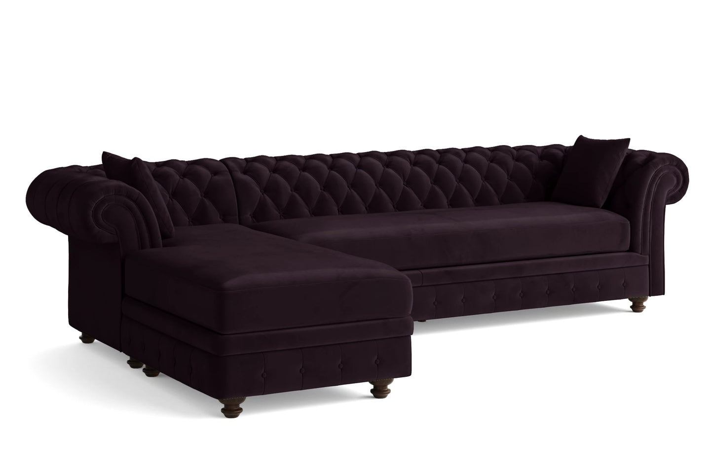 Pesaro 4 Seater Left Hand Facing Chaise Lounge Corner Sofa Purple Velvet