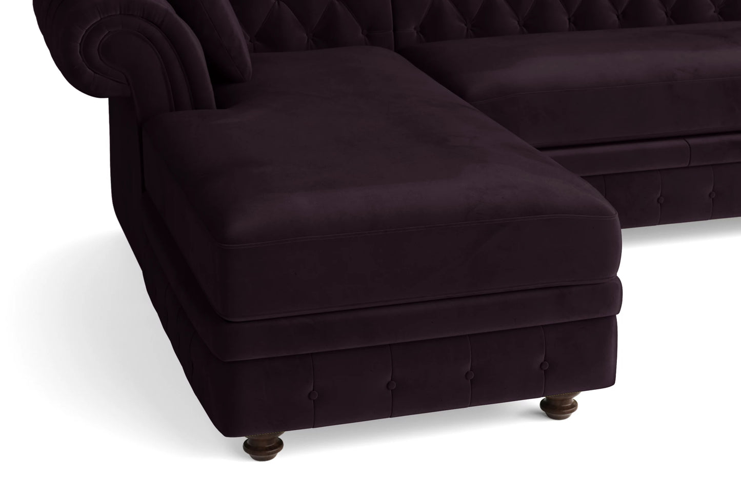 Pesaro 4 Seater Left Hand Facing Chaise Lounge Corner Sofa Purple Velvet