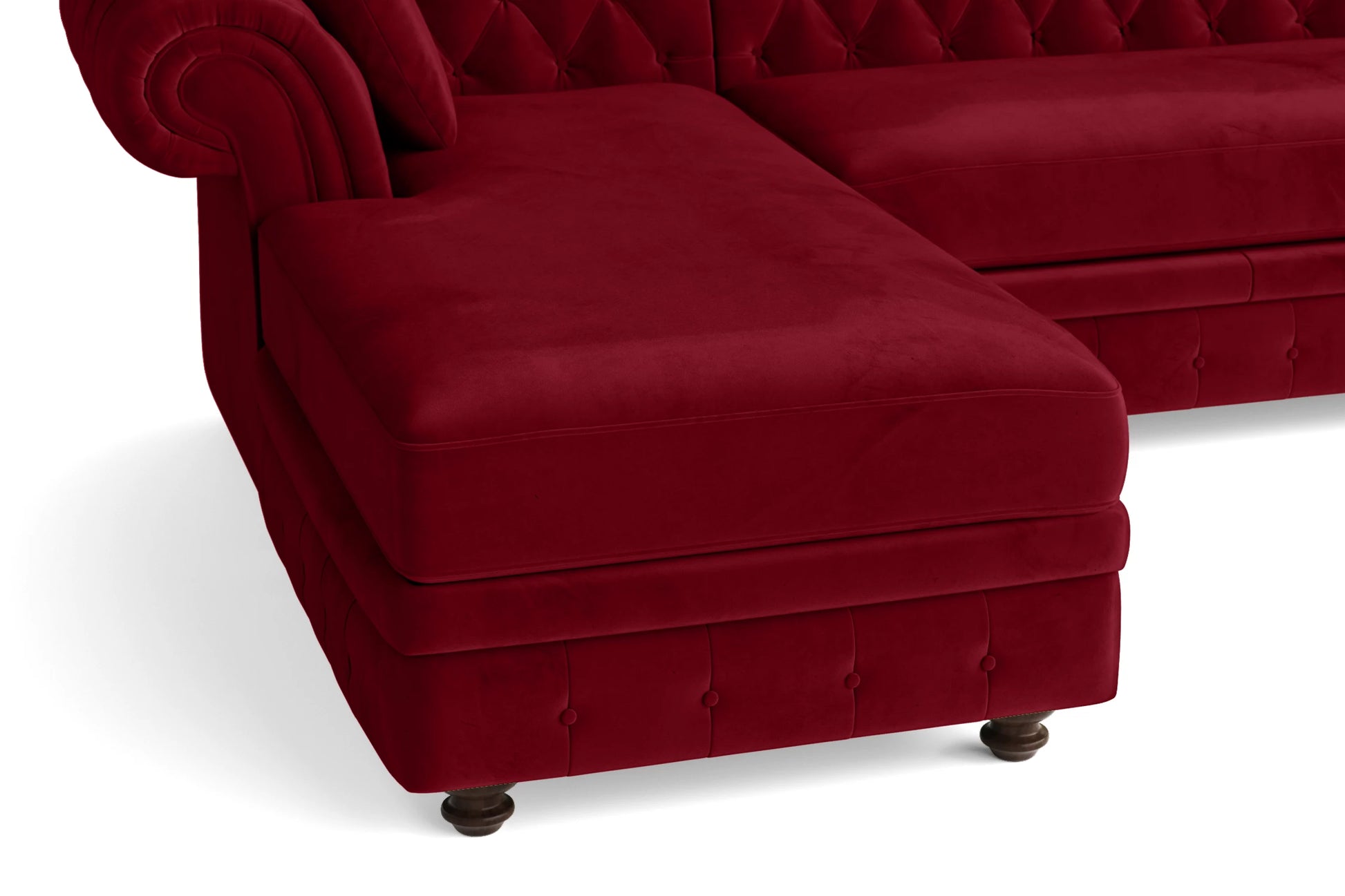 Pesaro 4 Seater Left Hand Facing Chaise Lounge Corner Sofa Red Velvet