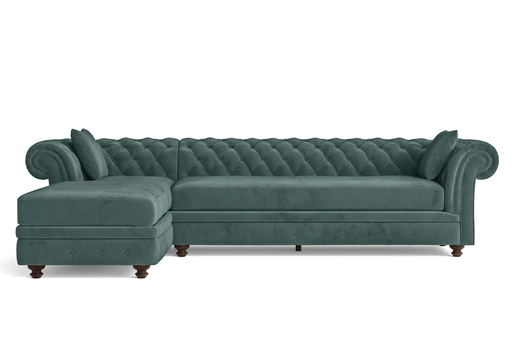 Pesaro 4 Seater Left Hand Facing Chaise Lounge Corner Sofa Teal Velvet