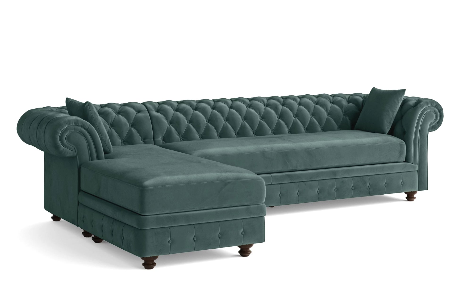 Pesaro 4 Seater Left Hand Facing Chaise Lounge Corner Sofa Teal Velvet