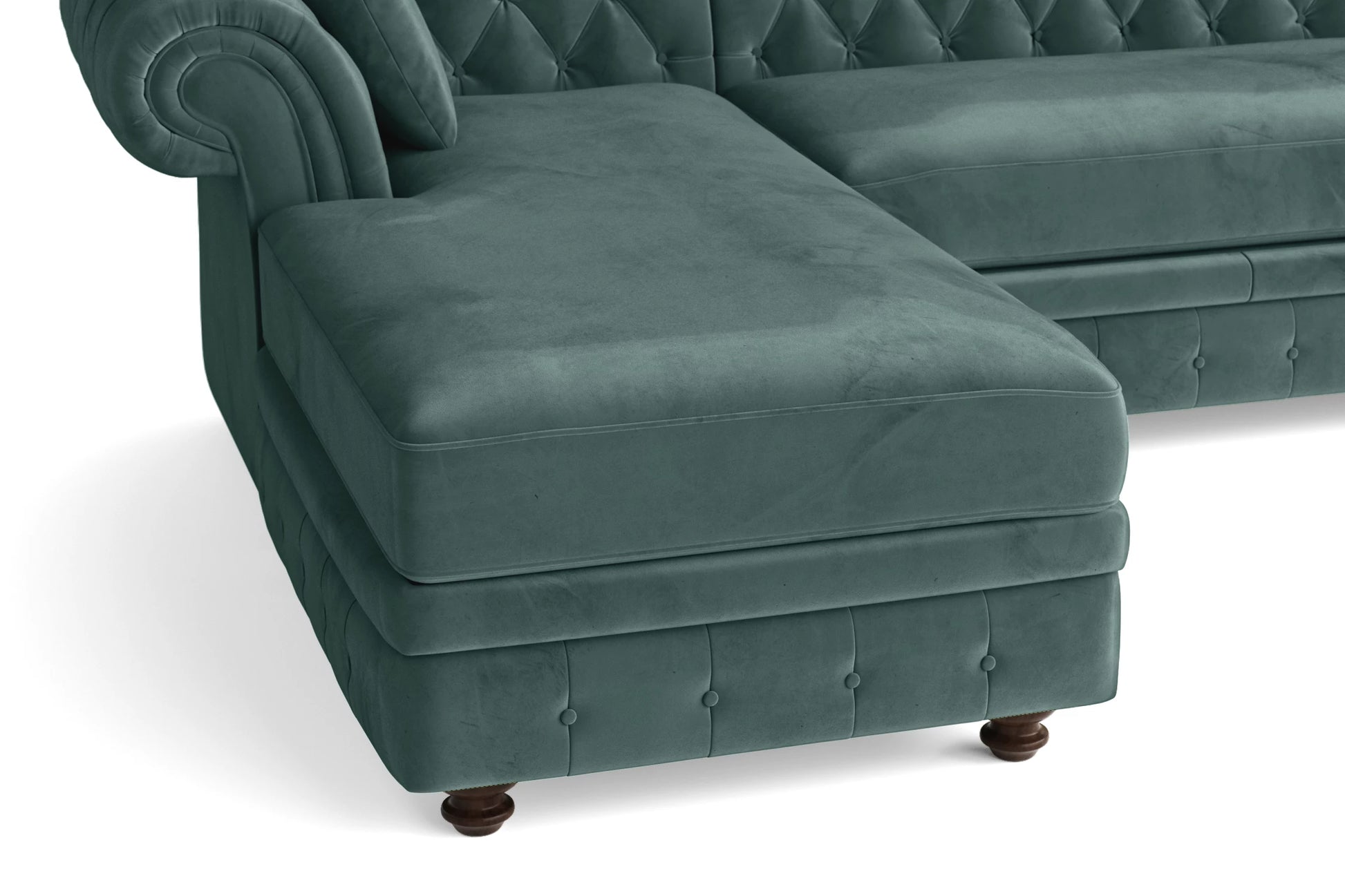 Pesaro 4 Seater Left Hand Facing Chaise Lounge Corner Sofa Teal Velvet