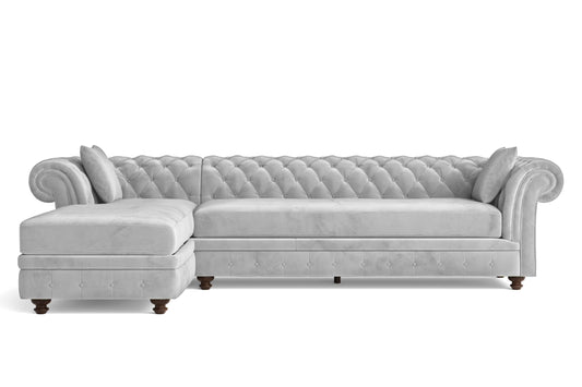 Pesaro 4 Seater Left Hand Facing Chaise Lounge Corner Sofa White Velvet