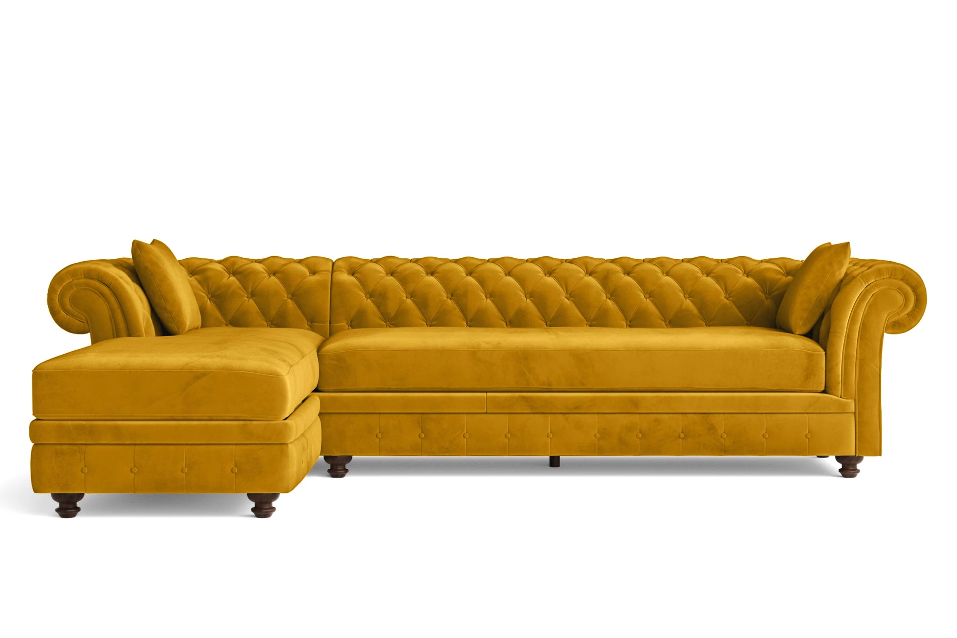 Pesaro 4 Seater Left Hand Facing Chaise Lounge Corner Sofa Yellow Velvet