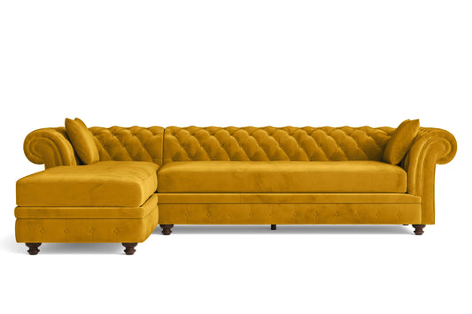 Pesaro 4 Seater Left Hand Facing Chaise Lounge Corner Sofa Yellow Velvet