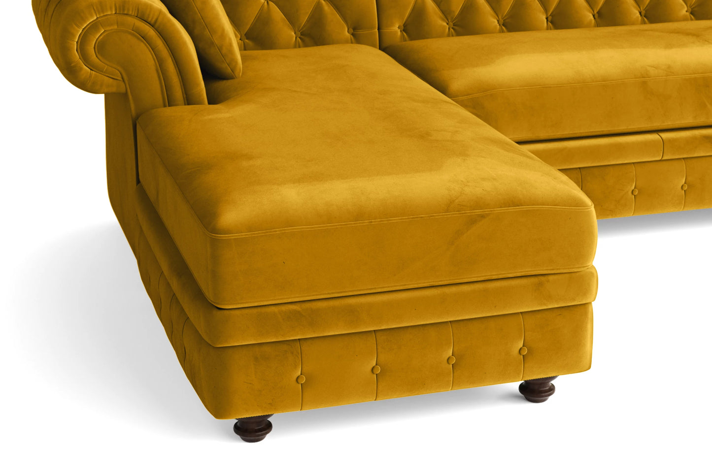 Pesaro 4 Seater Left Hand Facing Chaise Lounge Corner Sofa Yellow Velvet