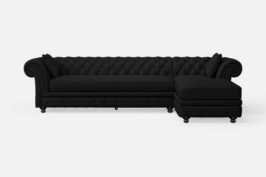 Pesaro 4 Seater Right Hand Facing Chaise Lounge Corner Sofa Black Leather