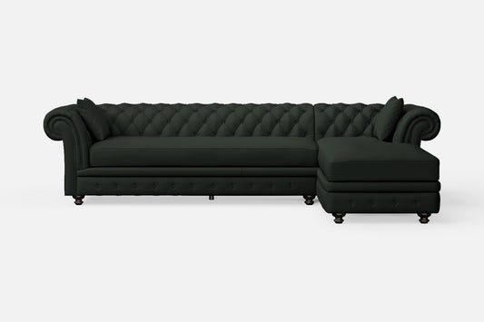 Pesaro 4 Seater Right Hand Facing Chaise Lounge Corner Sofa Green Leather