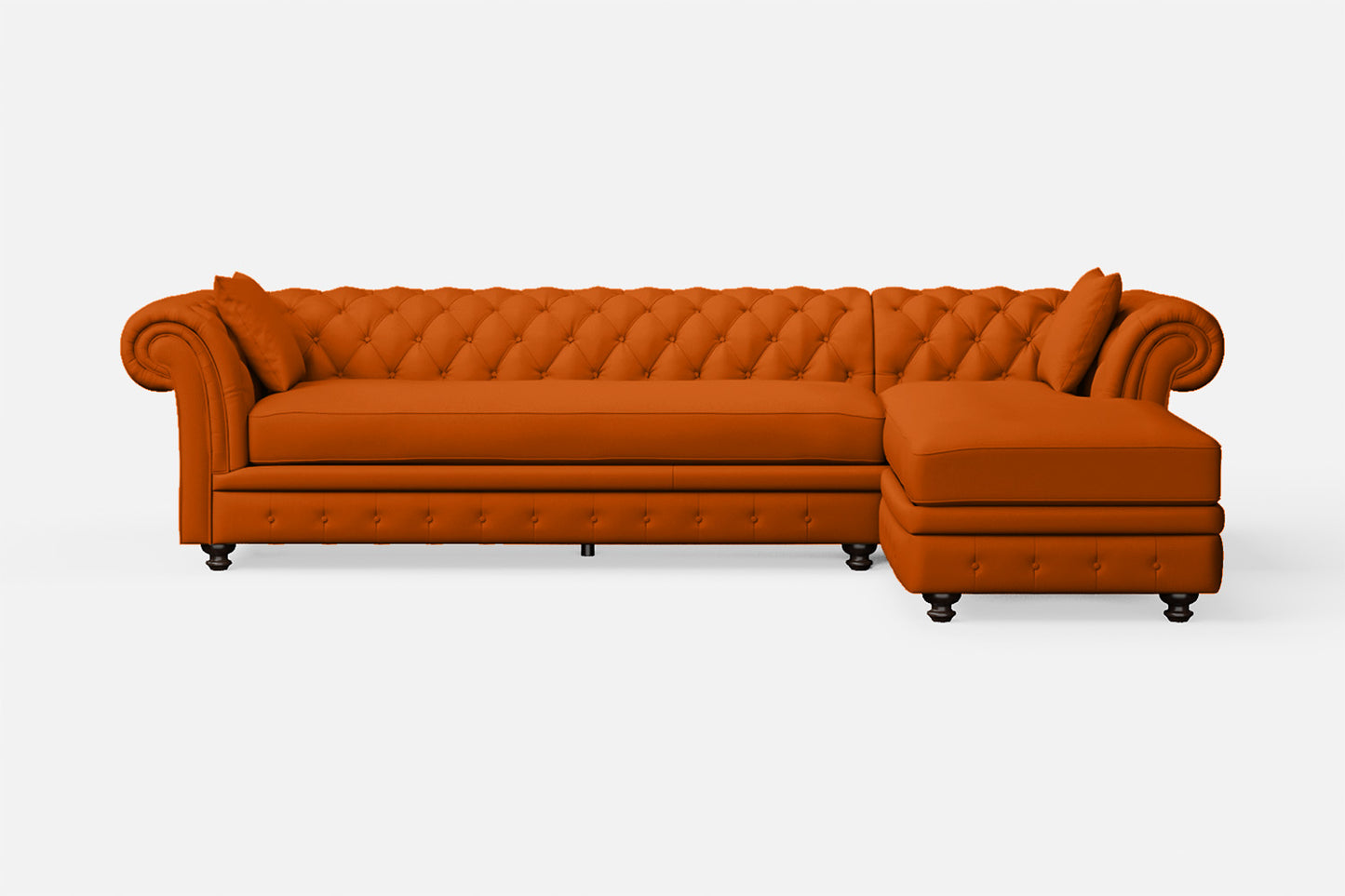 Pesaro 4 Seater Right Hand Facing Chaise Lounge Corner Sofa Orange Leather