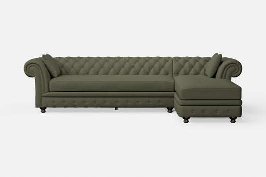 Pesaro 4 Seater Right Hand Facing Chaise Lounge Corner Sofa Sage Leather