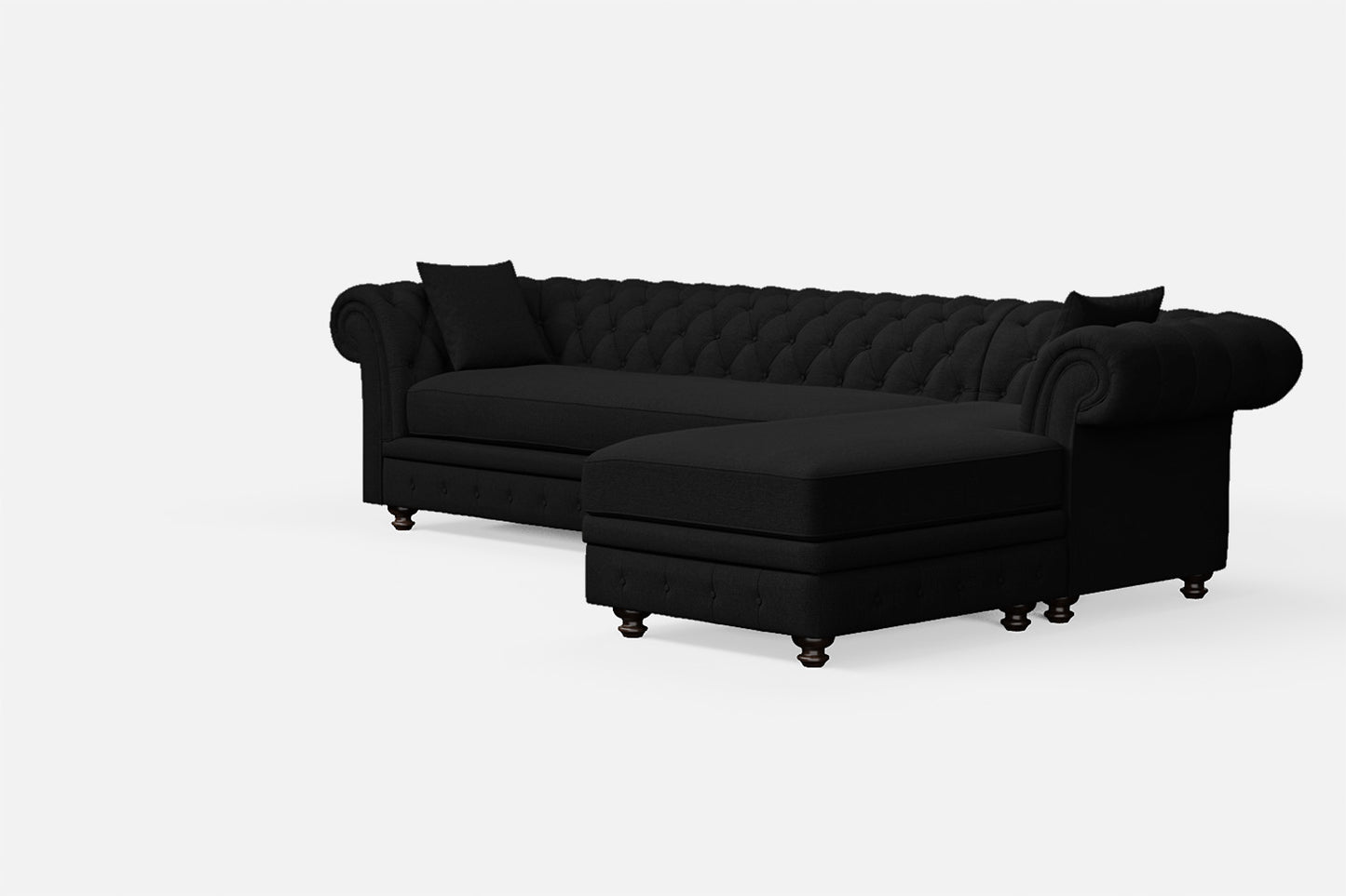 Pesaro 4 Seater Right Hand Facing Chaise Lounge Corner Sofa Black Linen Fabric