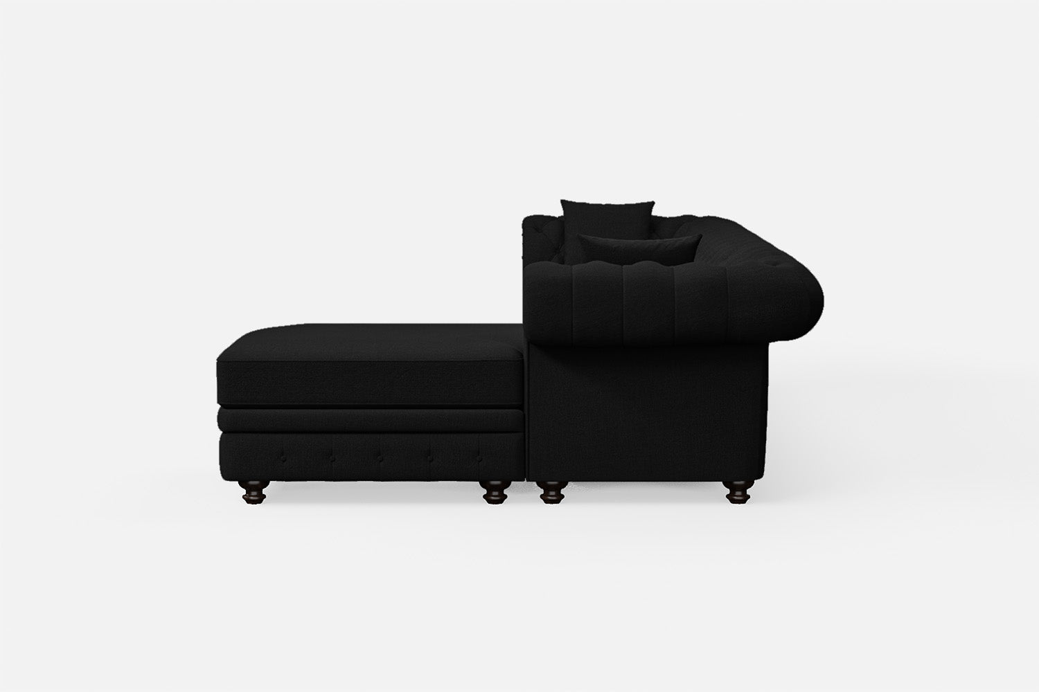 Pesaro 4 Seater Right Hand Facing Chaise Lounge Corner Sofa Black Linen Fabric