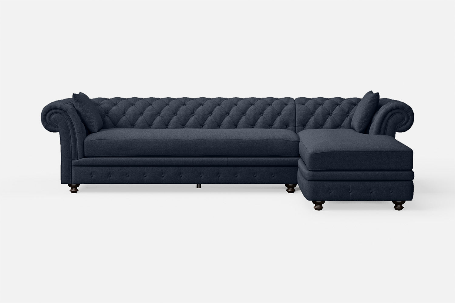 Pesaro 4 Seater Right Hand Facing Chaise Lounge Corner Sofa Dark Blue Linen Fabric