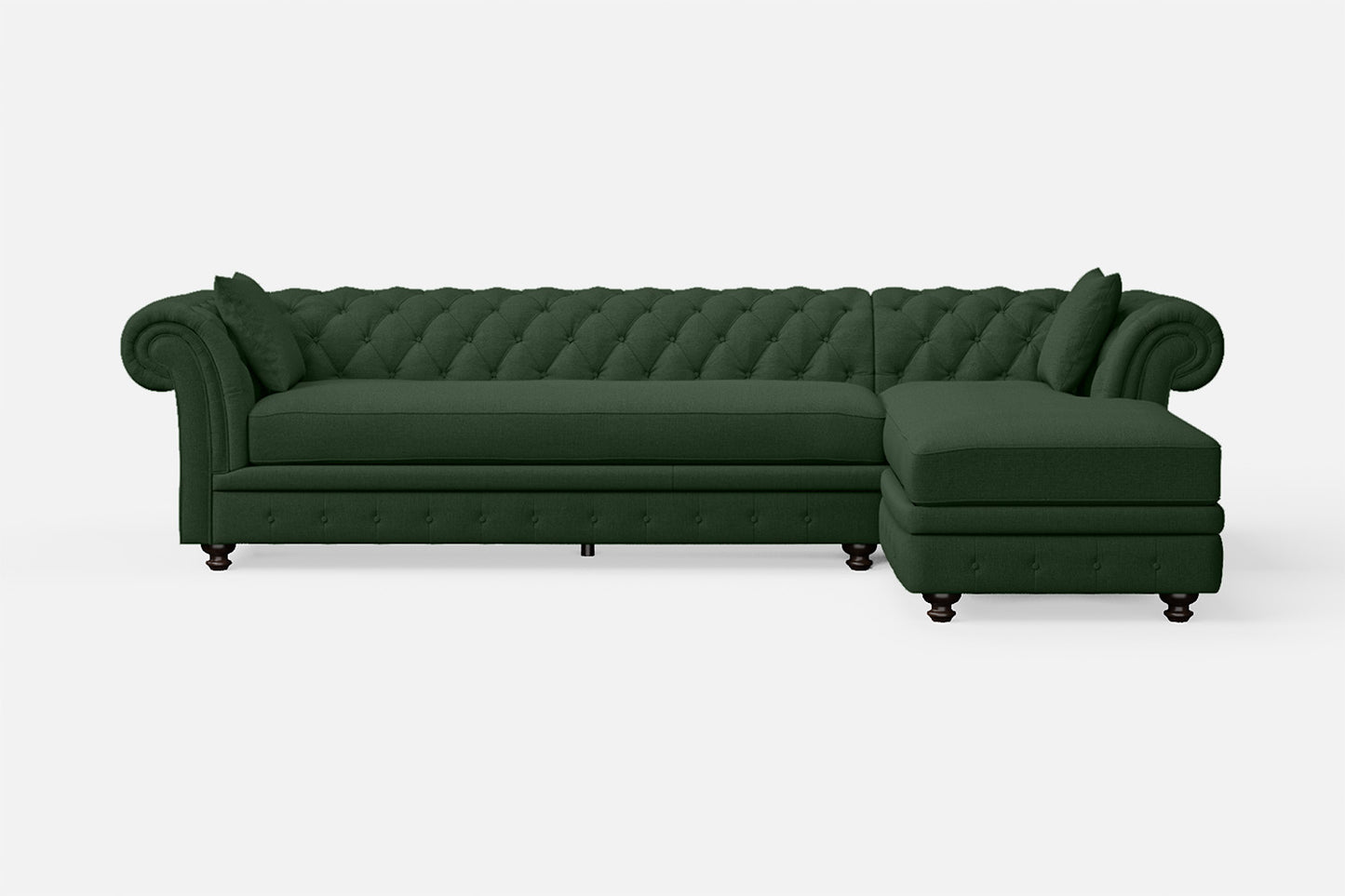 Pesaro 4 Seater Right Hand Facing Chaise Lounge Corner Sofa Forest Green Linen Fabric