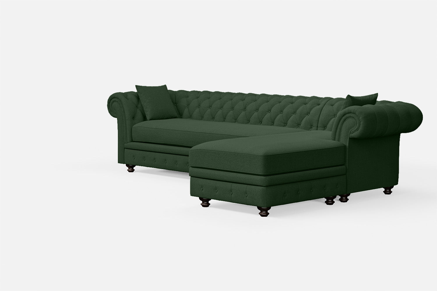 Pesaro 4 Seater Right Hand Facing Chaise Lounge Corner Sofa Forest Green Linen Fabric