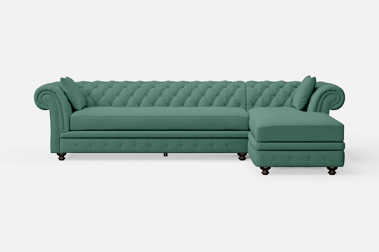 Pesaro 4 Seater Right Hand Facing Chaise Lounge Corner Sofa Mint Green Linen Fabric