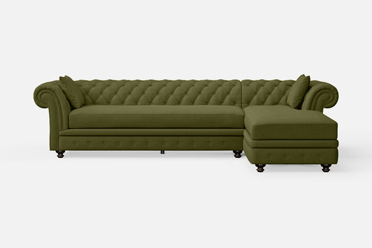 Pesaro 4 Seater Right Hand Facing Chaise Lounge Corner Sofa Olive Linen Fabric