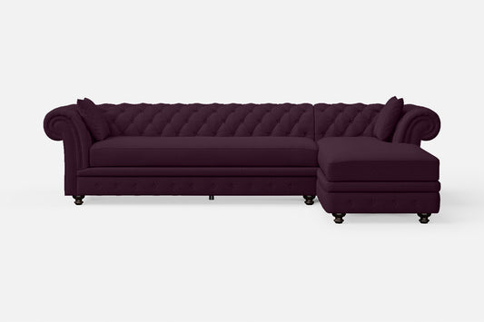 Pesaro 4 Seater Right Hand Facing Chaise Lounge Corner Sofa Purple Linen Fabric