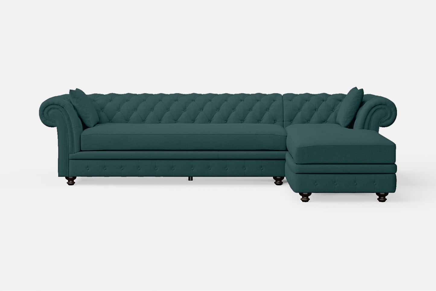 Pesaro 4 Seater Right Hand Facing Chaise Lounge Corner Sofa Teal Linen Fabric