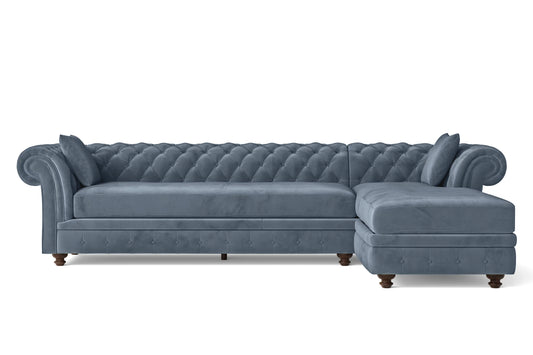 Pesaro 4 Seater Right Hand Facing Chaise Lounge Corner Sofa Baby Blue Velvet