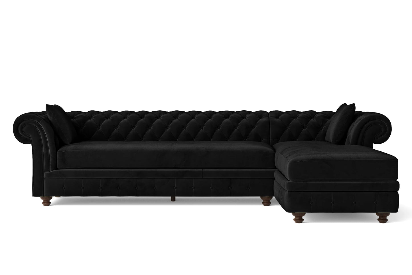 Pesaro 4 Seater Right Hand Facing Chaise Lounge Corner Sofa Black Velvet